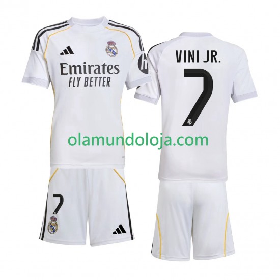 Camisola Real Madrid Vinicius Junior 7 Criança Equipamento Primeiro 2025-2026 Manga Curta